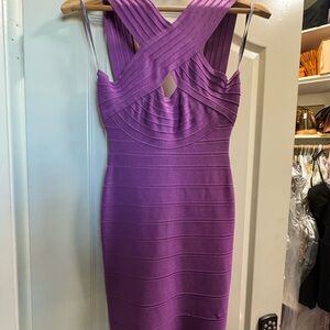 Purple Pleated Ruched Halter Bodycon Dress